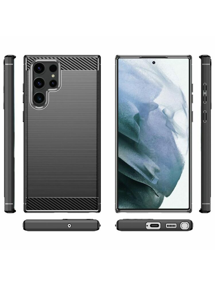 Anglies pluošto dėklas, skirtas „Samsung Galaxy S23 ULTRA“, juodas