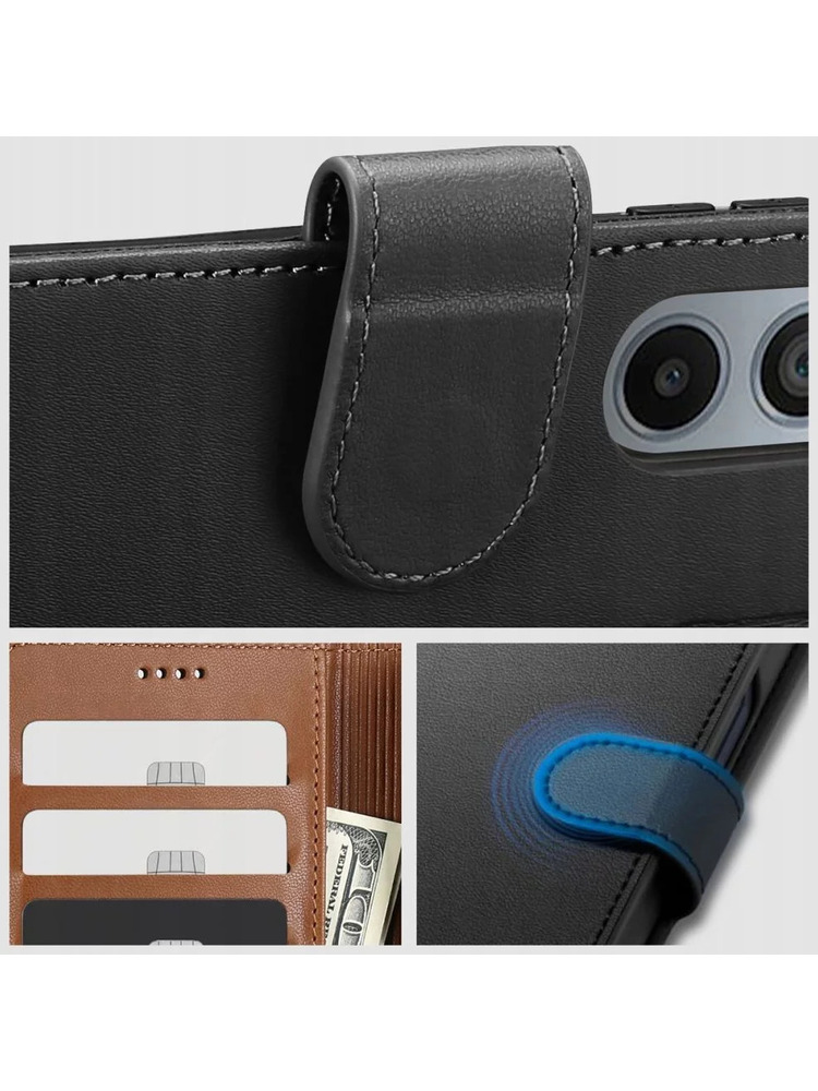 Juodas atverčiamas dėklas Samsung Galaxy S23 Ultra telefonui "Tech-protect Wallet"