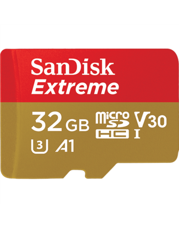 Atm. kortelė SANDISK Extreme microSDHC 32GB + adapteris, 100MB/s, U3, C10, V30, UHS-I/SDSQXAF-032G-GN6A