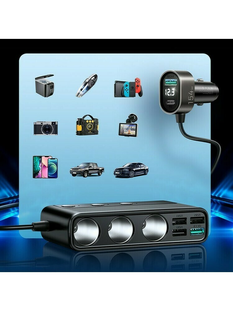 Automobilinis įkroviklis Joyroom JR-CL06, 9 in 1, 154W 3x12V, juodas