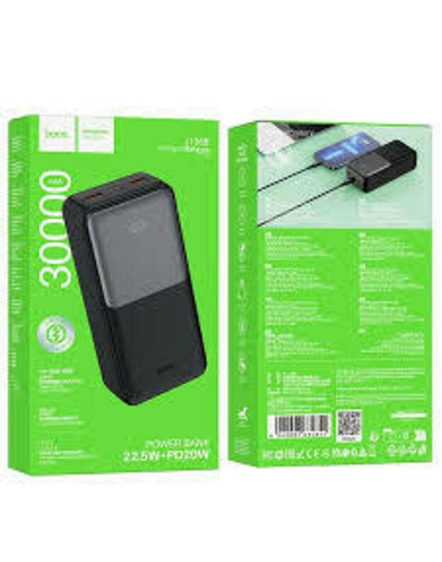 Juoda Išorinė baterija Power Bank 22.5W+PD20W 30000mAh "Hoco J136B"
