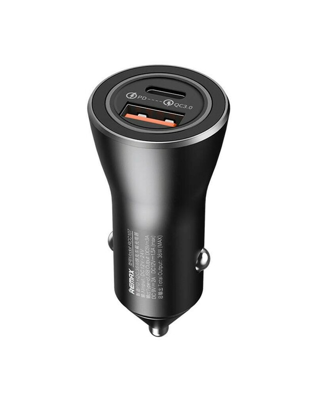 Automobilinis įkroviklis USB, USB-C "Remax RCC107" (juodas)