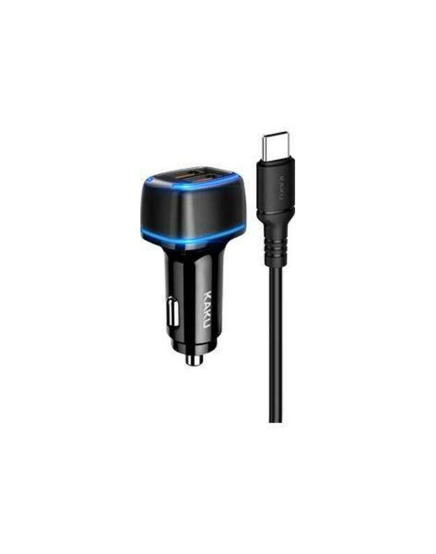 KAKU automobilinis įkroviklis iš KAKU automobilinio įkroviklio KSC-528 Shengyu - 2xUSB - 2, 8A su USB į C tipo jungtį, juodas 