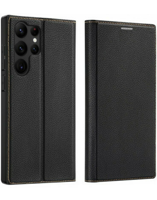 Juodas atverčiamas dėklas Samsung Galaxy S23 Ultra 5G telefonui "Dux Ducis Skin X2"