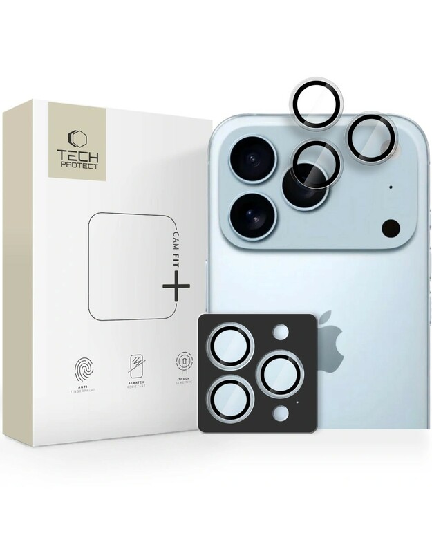 Apsauginis stikliukas kamerai Tech-Protect CamRing Fit+ Apple iPhone 14 Pro/14 Pro Max/15 Pro/15 Pro Max/16 Pro/16 Pro Max/17 Pro/17 Pro Max skaidrus