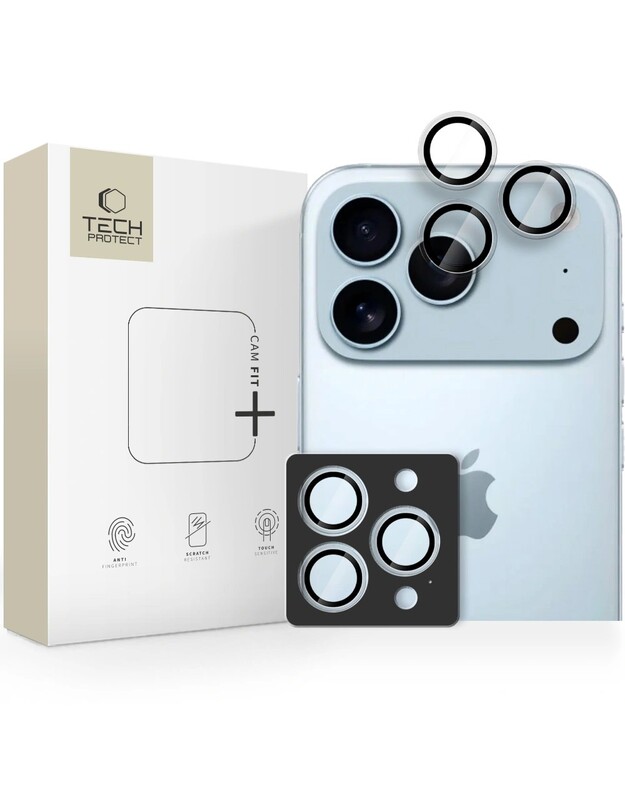 Apsauginis stikliukas kamerai Tech-Protect CamRing Fit+ Apple iPhone 14 Pro/14 Pro Max/15 Pro/15 Pro Max/16 Pro/16 Pro Max/17 Pro/17 Pro Max skaidrus