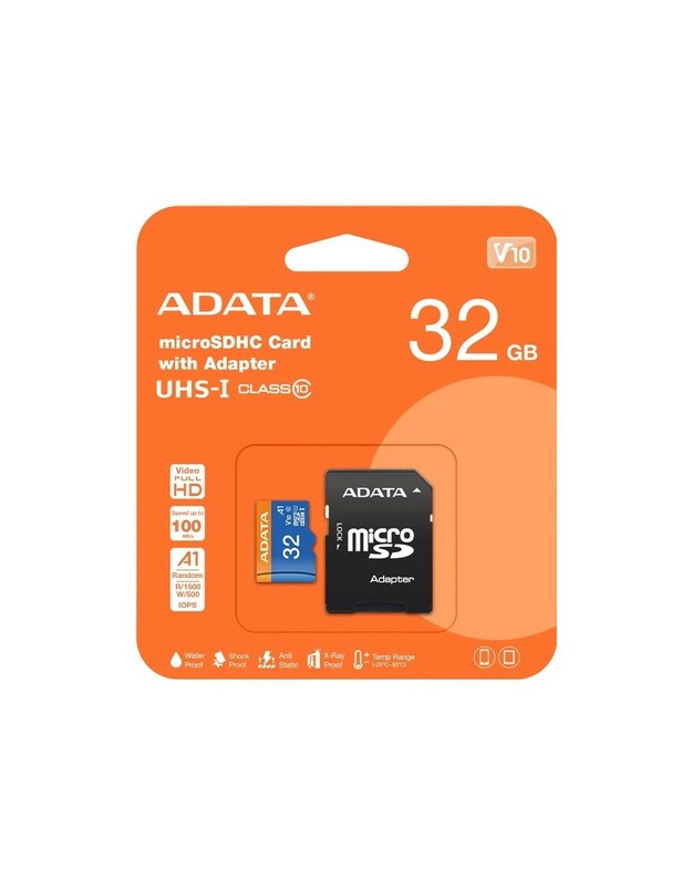 Atminties korta ADATA microSD 32GB (MicroSDHC UHS-I Class 10 U1) + SD adapter
