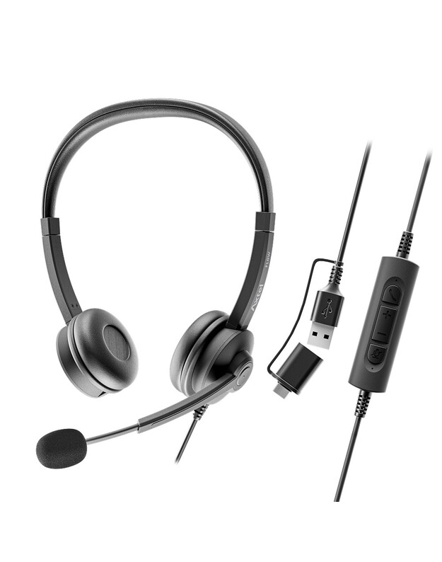 Ausinės su mikrofonu Axtel FLOW UC stereo USB-A/C juodos