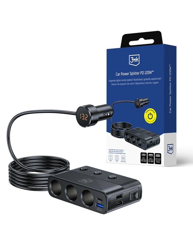 Automobilinis įkroviklis 3mk Car Power Splitter 120W 3xUSB-A/USB-C/3xDC