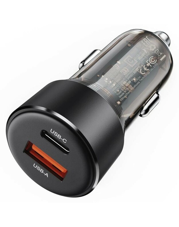 Automobilinis įkroviklis Acefast B12 60W USB-C/USB-A juodas
