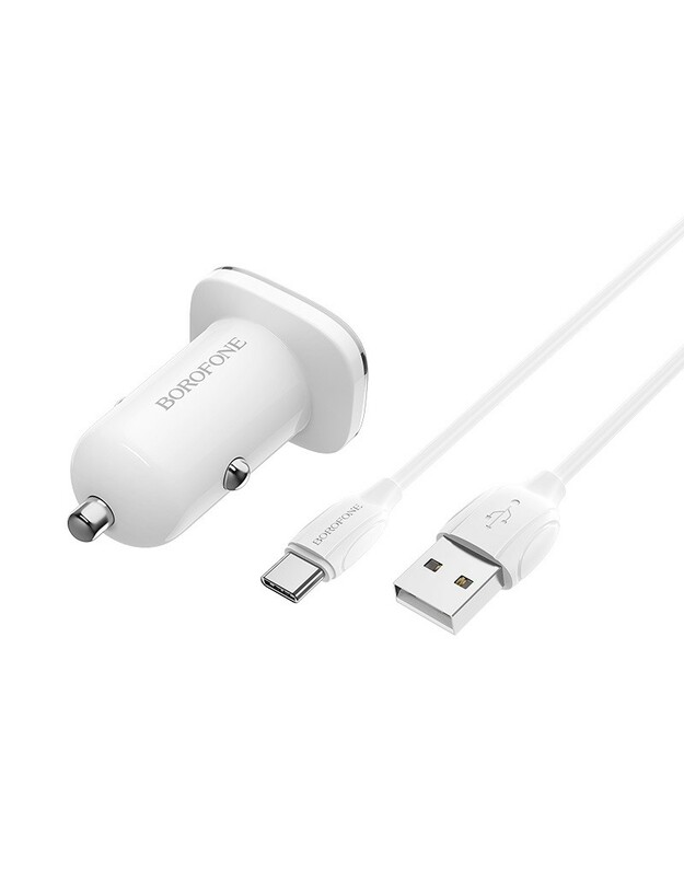Automobilinis įkroviklis Borofone BZ12A Quick Charge 3.0 + Type-C baltas