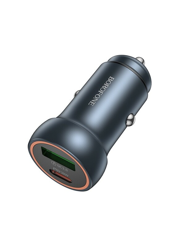 Automobilinis įkroviklis Borofone BZ32A USB-C/USB-A 30W pilkas