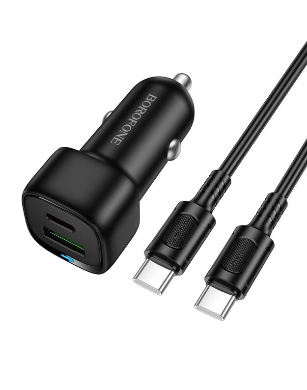 Automobilinis įkroviklis Borofone BZ34B 38W USB-C/USB-A + USB-C to USB-C cable 1.0m juodas