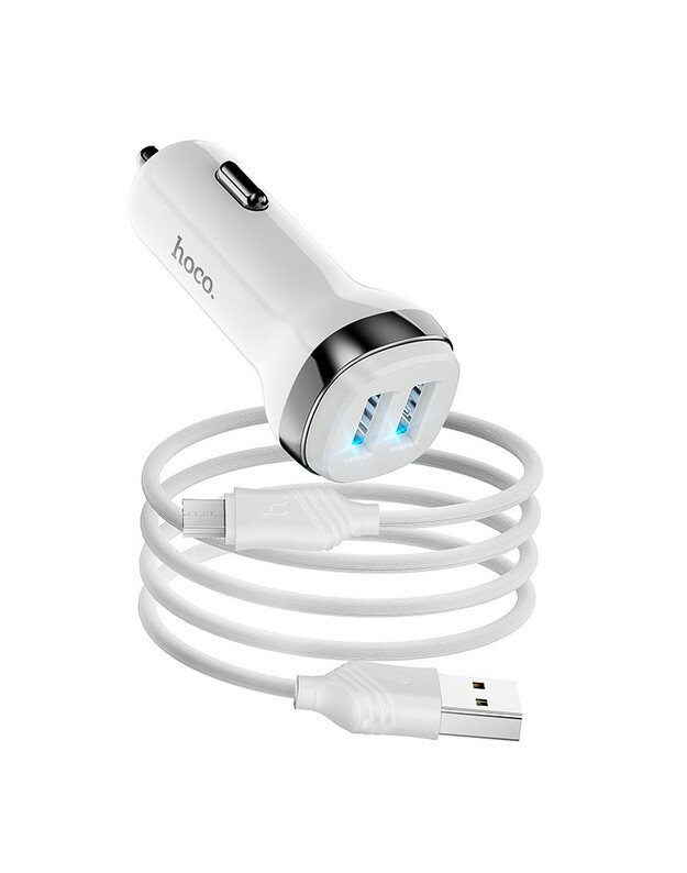 Automobilinis įkroviklis Hoco Z40 Superior Dual Port + MicroUSB baltas