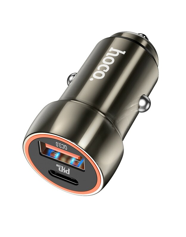 Automobilinis įkroviklis Hoco Z46A USB-A/Type-C PD20W+QC3.0 pilkas