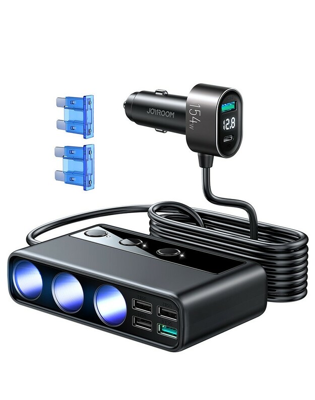 Automobilinis įkroviklis Joyroom 9in1 154W 3x12V, PD USB Type-C, QC3.0 USB-A, 4xUSB-A JR-CL06