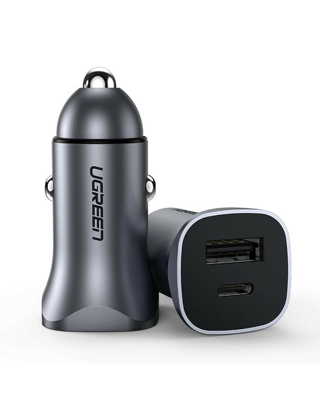 Automobilinis įkroviklis Ugreen CD130 USB-C/USB-A 30W pilkas