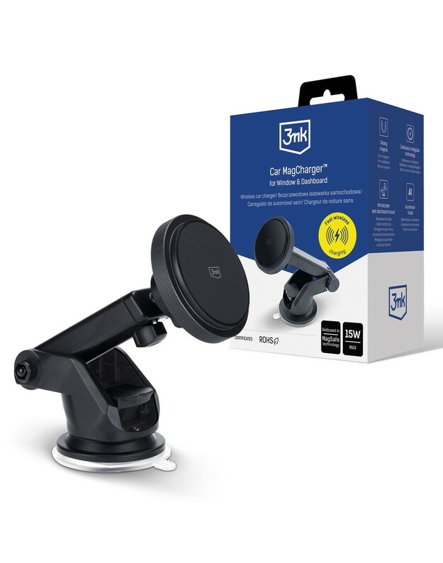 Automobilinis laikiklis-įkroviklis 3mk Car MagCharger 15W (windshield/dashboard) juodas