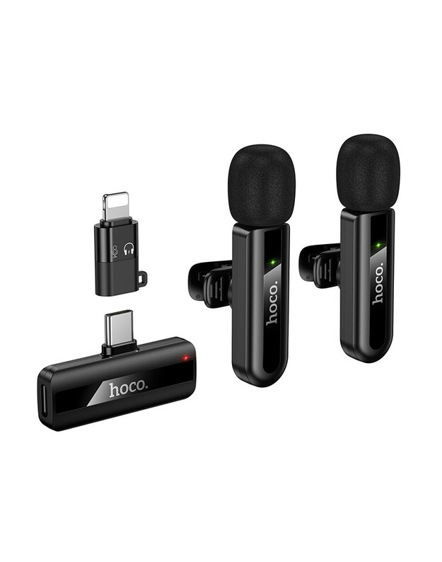 Belaidžių mikrofonų rinkinys Hoco L20A USB-C/Lightning juodas