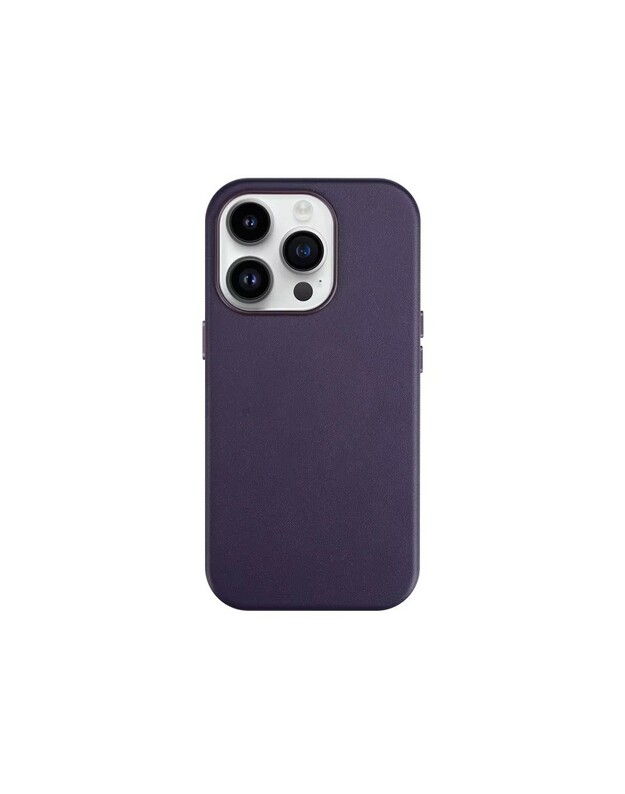 Dėklas Mag Leather Case Apple iPhone 14 tamsiai violetinis