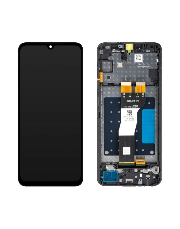 Ekranas Samsung A057 A05s su lietimui jautriu stikliuku ir rėmeliu originalus Black (service pack)