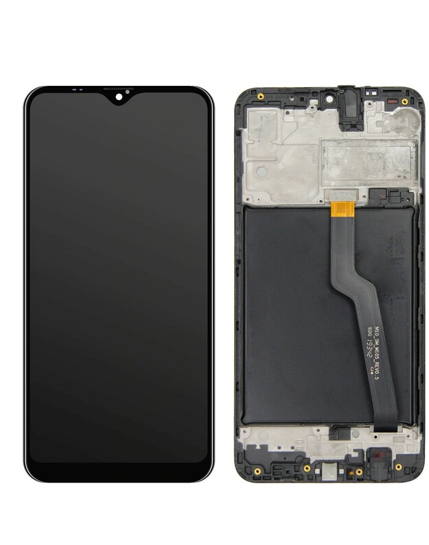 Ekranas Samsung A105 A10 su lietimui jautriu stikliuku ir rėmeliu Black ORG