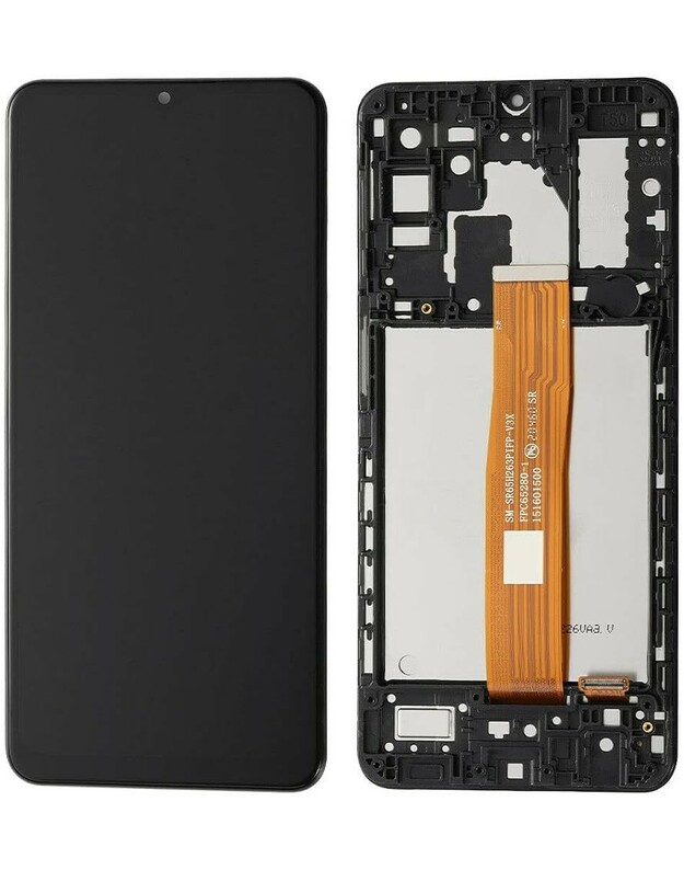 Ekranas Samsung A127 A12s 2021 su lietimui jautriu stikliuku su rėmeliu juodas ORG