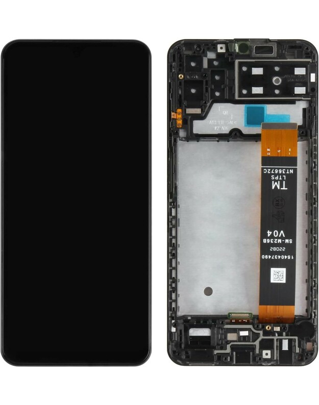 Ekranas Samsung A137 A13 2022 su lietimui jautriu stikliuku su rėmeliu juodas ORG