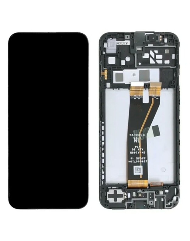 Ekranas Samsung A145 A14 4G su lietimui jautriu stikliuku ir rėmeliu Black ORG