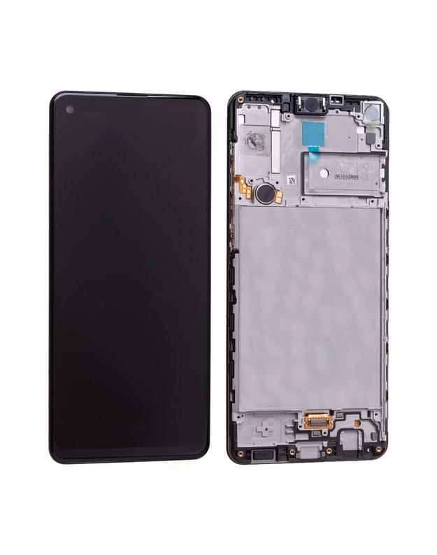 Ekranas Samsung A217 A21s su lietimui jautriu stikliuku ir rėmeliu originalus Black (service pack)