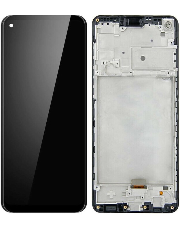 Ekranas Samsung A217F A21s su lietimui jautriu stikliuku ir rėmeliu Black ORG