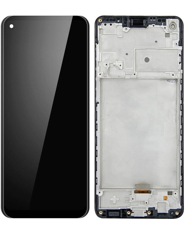 Ekranas Samsung A217F A21s su lietimui jautriu stikliuku ir rėmeliu Black ORG