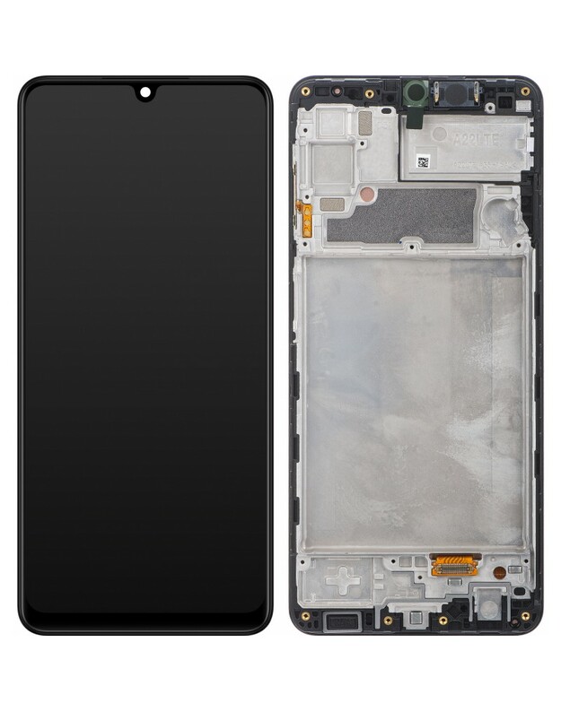 Ekranas Samsung A225 A22 4G su lietimui jautriu stikliuku ir rėmeliu originalus Black (service pack)