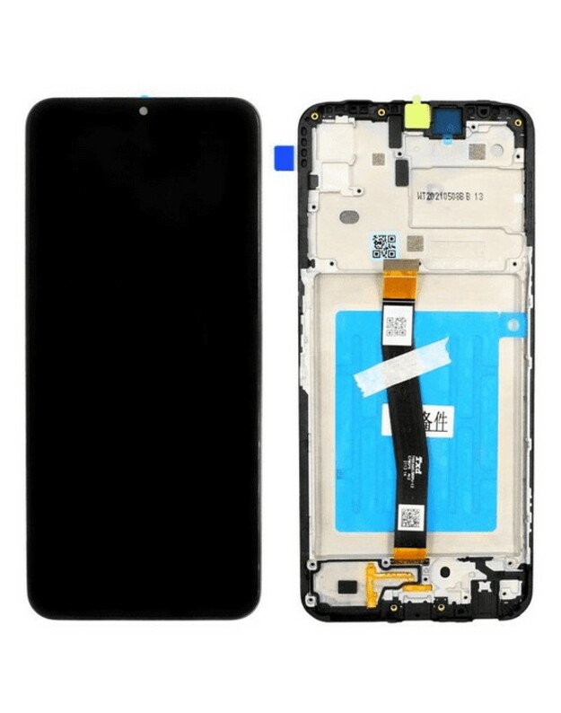 Ekranas Samsung A226 A22 5G su lietimui jautriu stikliuku ir rėmeliu Black ORG