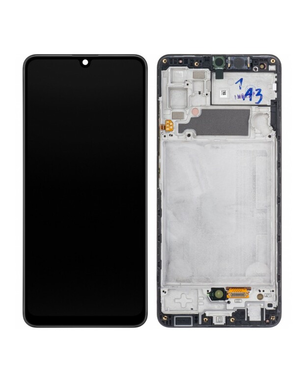 Ekranas Samsung A325 A32 4G su lietimui jautriu stikliuku ir rėmeliu originalus Awesome Black (service pack)