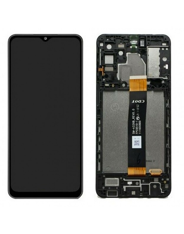 Ekranas Samsung A326 A32 5G su lietimui jautriu stikliuku ir rėmeliu originalus Awesome Black (service pack)