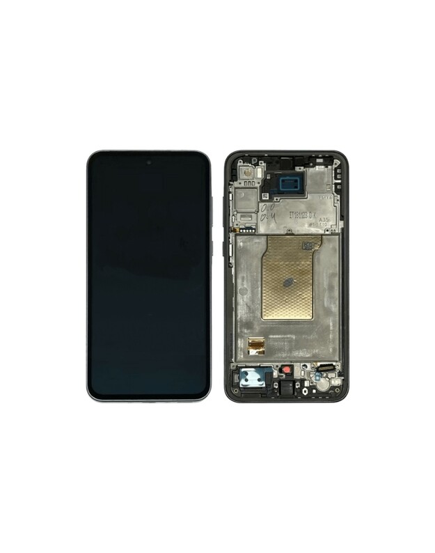 Ekranas Samsung A356 A35 5G su lietimui jautriu stikliuku ir rėmeliu Black OLED (real size)