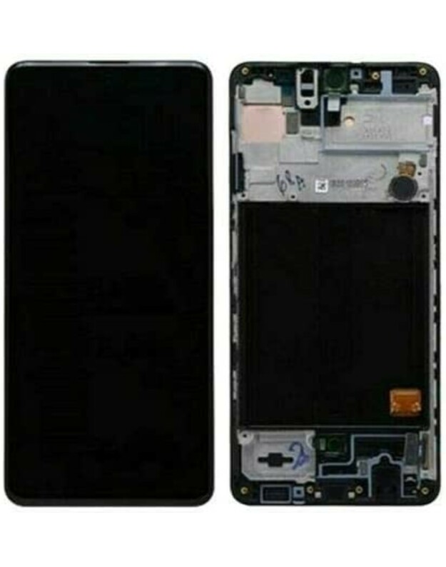 Ekranas Samsung A515 A51 su lietimui jautriu stikliuku ir rėmeliu juodas OLED (real size)