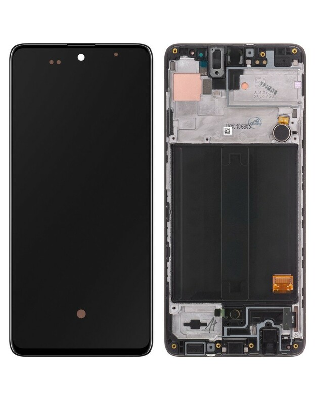 Ekranas Samsung A515 A51 su lietimui jautriu stikliuku ir rėmeliu originalus Black (service pack)