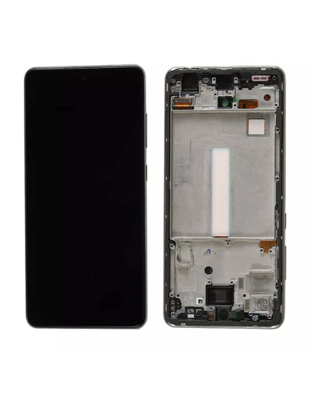 Ekranas Samsung A525 A52 4G/A526 A52 5G su lietimui jautriu stikliuku ir rėmeliu juodas OLED (real size)