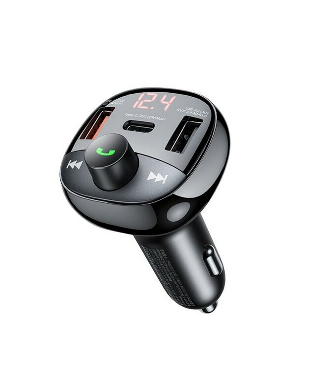 FM bangų moduliatorius Remax RCC331 54.5W 2xUSB-A/1xUSB-C juodas