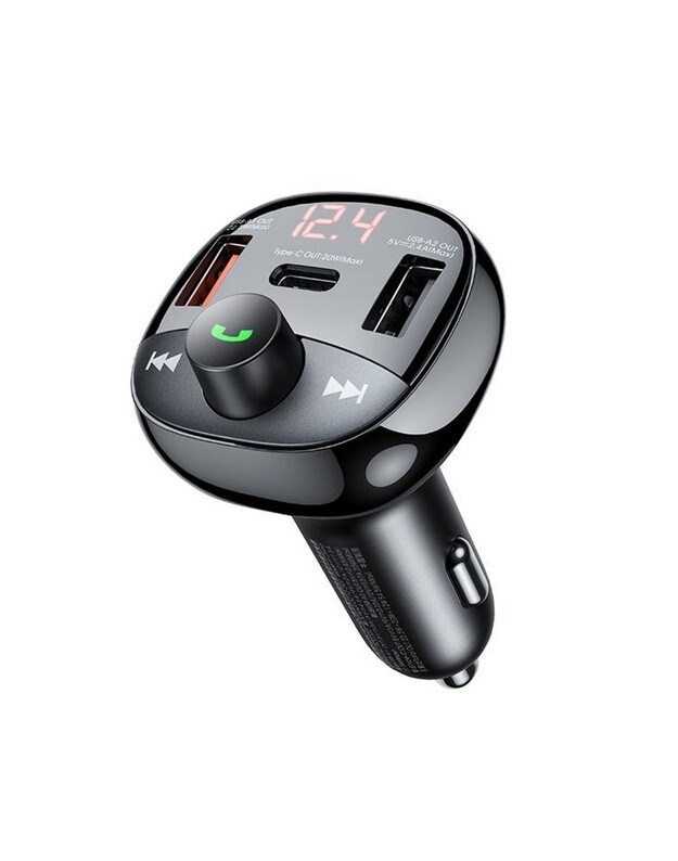 FM bangų moduliatorius Remax RCC331 54.5W 2xUSB-A/1xUSB-C juodas