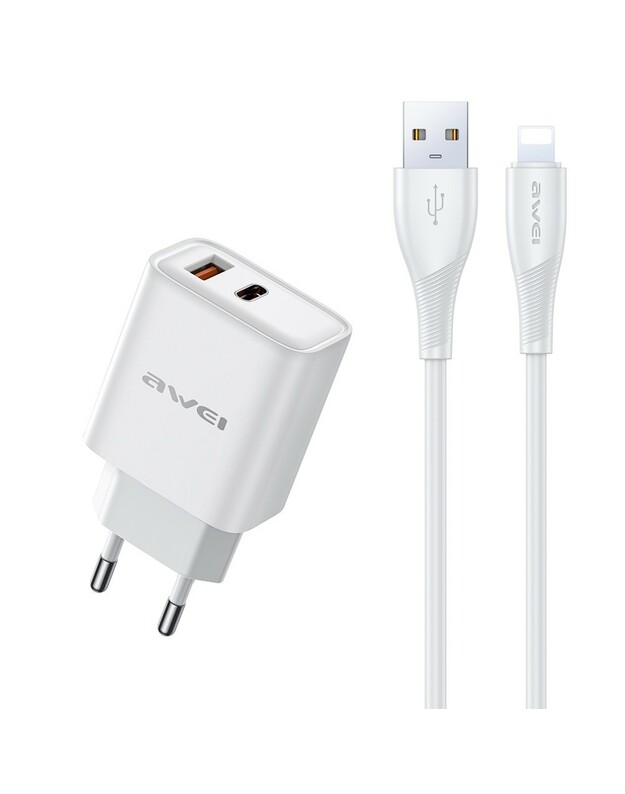 Įkroviklis Awei PD81L-EU 22.5W USB-A/USB-C + USB to Lightning cable 1.0m baltas