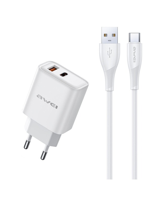 Įkroviklis Awei PD81T-EU 22.5W USB-A/USB-C + USB-A to USB-C cable 1.0m baltas