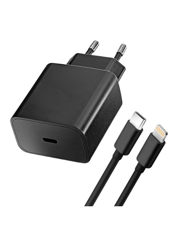 Įkroviklis Blue Star 20W USB-C + USB-C to Lightning cable juodas