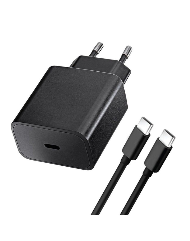 Įkroviklis Blue Star 20W USB-C + USB-C to USB-C cable juodas