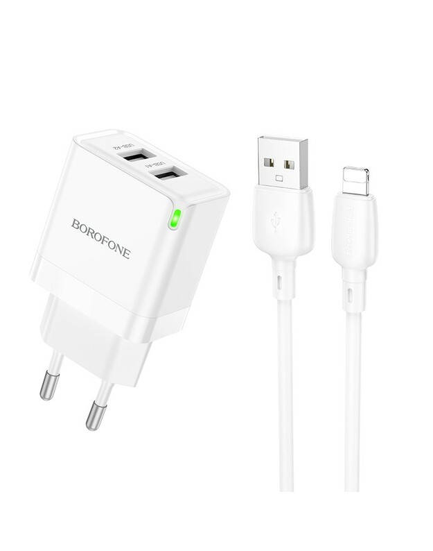 Įkroviklis Borofone BN15 10.5W 2xUSB-A + USB-A to Lightning cable 1.0m baltas