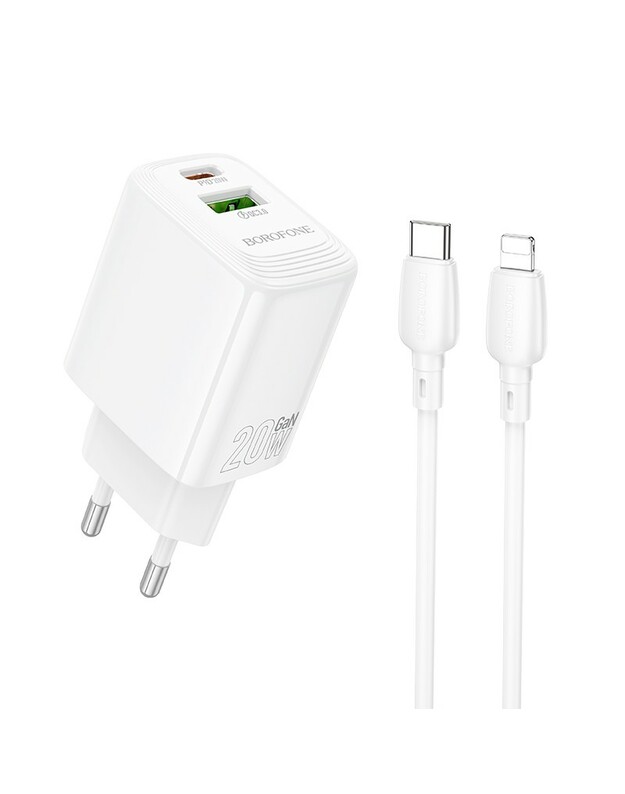 Įkroviklis Borofone BN27 20W USB-C/USB-A + USB-C to Lightning cable 1.0m baltas