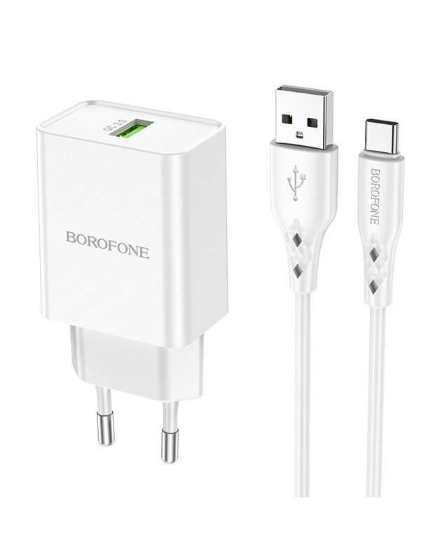 Įkroviklis Borofone BN5 QC 3.0 18W + Type-C, baltas