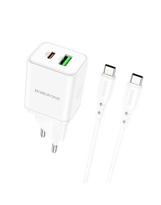 Įkroviklis Borofone BN7 20W USB-C/USB-A + USB-C to USB-C cable 1.0m baltas